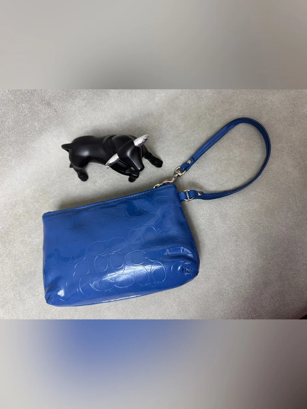 Coach Poppy blue embossed patent leather wristlet